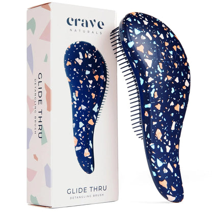 Crave Naturals Biggie Glide Thru Hair Brush - Detangler Brush for Curly, Straight, Wet or Dry Hair - Gentle Detangling Brushes for Adults, Kids, Toddlers - Hair Accessories for Women, 8.4x3.4" - Black