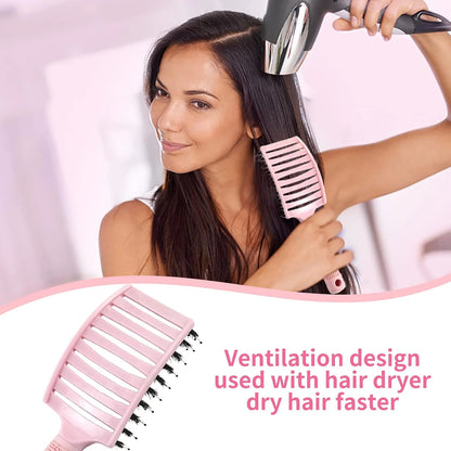 2 Pack Detangling Brush Getting Knots Out without Pain Adds Shine and Makes Hair Smooth,Detangler Boar Bristle Hair Brush for Adult & Kids Wet or Dry Hair(Green&Pink)