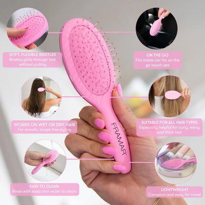 FRAMAR Checkered Hair Brush Detangler, Wet Hair Brushes For Women – Pink