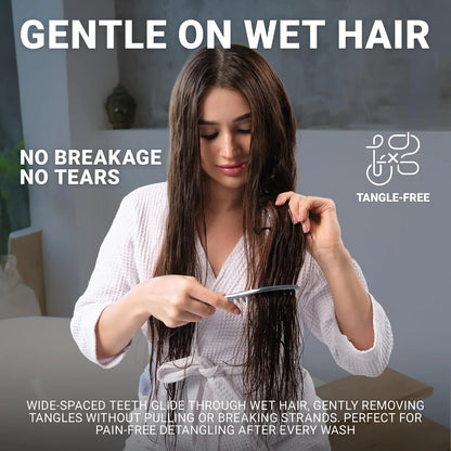 Janeke J-Brush Detangling Comb for Curly and Wavy Hair – Wide Tooth J-Shape Brush for Wet and Dry Use – Anti-Frizz, Lightweight and Gentle on Scalp – Made in Italy Professional Styling Tool (Black)