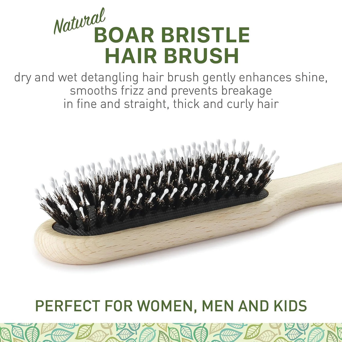 Natural Boar Bristle Hair Brush for Women, Men, Kids; Dry and Wet Detangling Hair Brush Gently Enhances Shine, Smooths Frizz and Prevents Breakage in Fine and Straight, Thick and Curly Hair (oval)