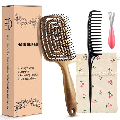 Hair Brush Detangler - Curved Vented Detangling Hair Brush for Women Men, Paddle Brush for Curly Straight Hair, Wet and Dry Styling, Faster Blow Drying