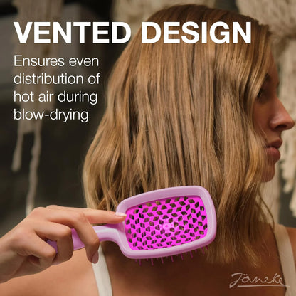 Janeke J-Brush Detangling Comb for Curly and Wavy Hair – Wide Tooth J-Shape Brush for Wet and Dry Use – Anti-Frizz, Lightweight and Gentle on Scalp – Made in Italy Professional Styling Tool (Black)