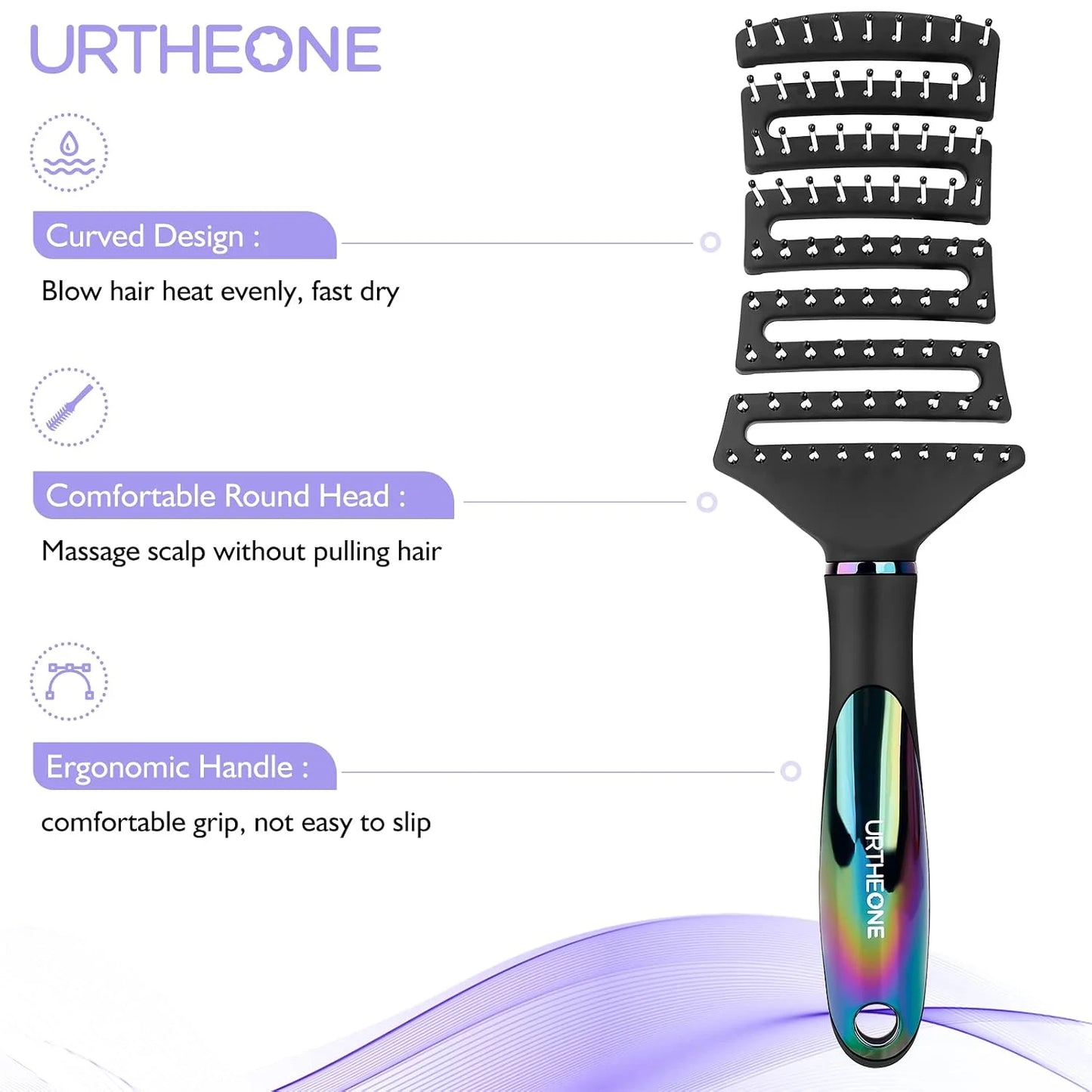 Hair Brush, Curved Vented Detangling Hair Brushes for Women Men Wet or Dry Hair,Faster Blow Drying Styling Professional Vent detangler brush for Curly Thick Wavy Thin Fine Long Short Hair(Black)