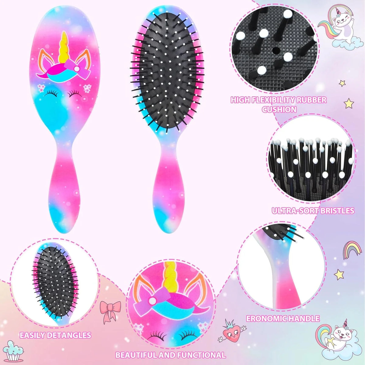 Girls Detangling Brush for Curly, Wet/Dry, and Thick Hair - Pain-Free Mermaid Tail Design for Kids and Women