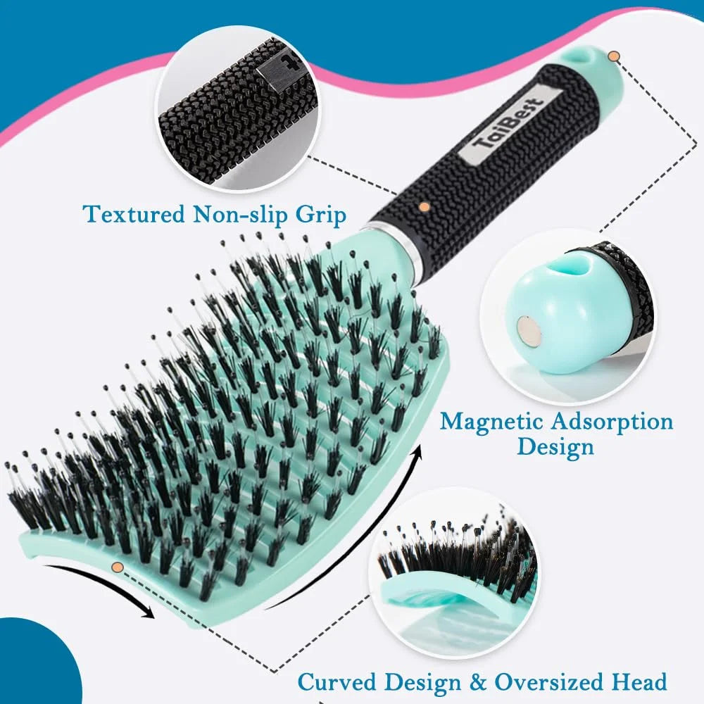 Boar Bristle Hair Brush Set – Wet/Dry Detangler for All Hair Types