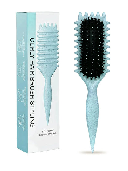 Blue Curl Defining Brush for Curly Hair – Detangling & Styling Brush for Women & Men, Defines 2A to 4C Curls, Reduces Frizz, Perfect for Wet & Dry Hair (Blue)