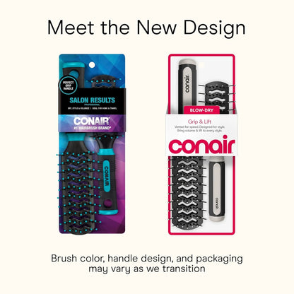 Conair Grip & Lift Vent Hairbrush, Full-Size and Mid-Size Brush Set, Nylon Bristle Hair Brushes for Blowout Styling, Value Pack, Color May Vary