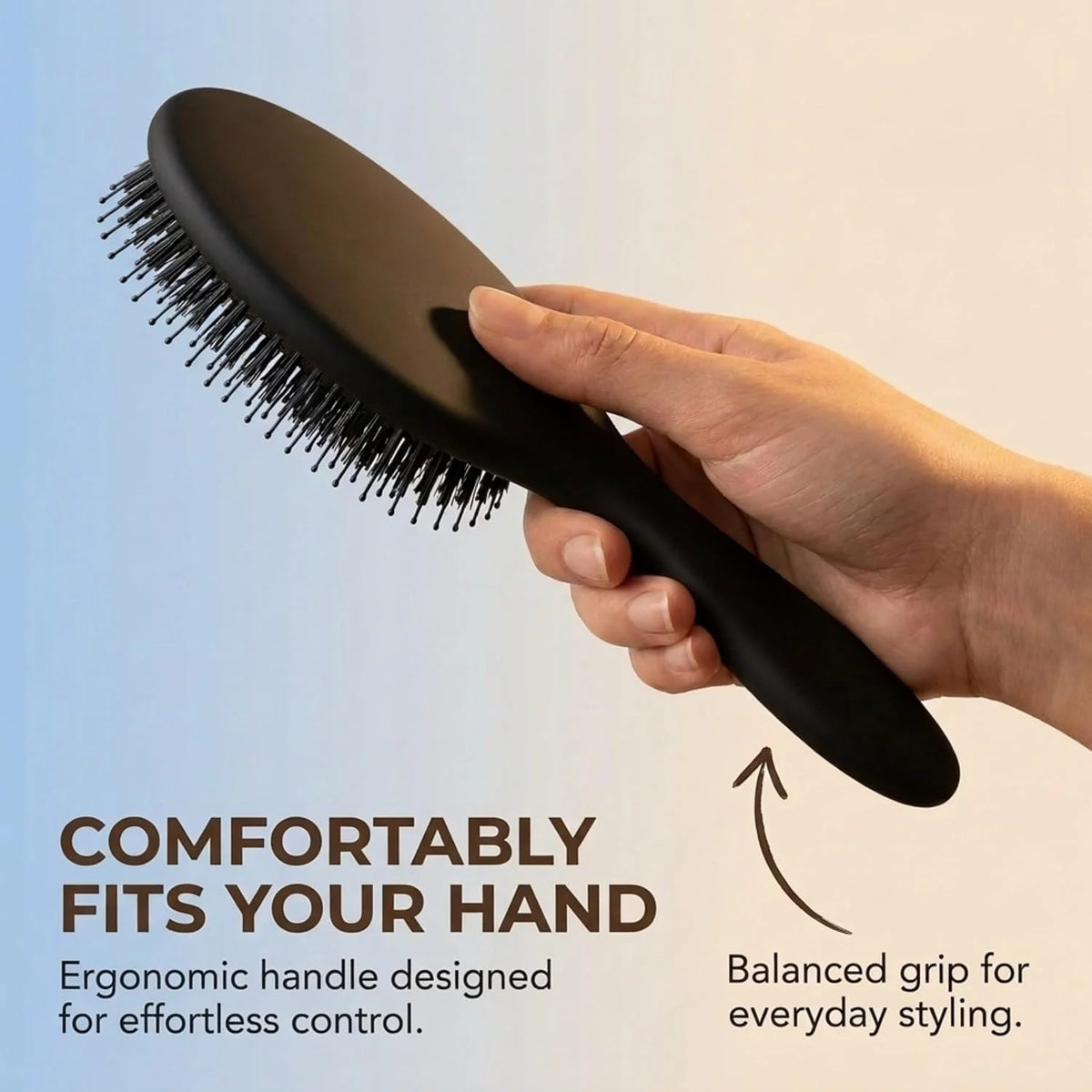 Detangling Hair Brush for Curly, Thick & Wavy Hair, Wet & Dry Hairbrush with Flexible Nylon Bristles and Cushion Pad, Gentle Scalp Brush for Women, Men & Kids, Matte Black