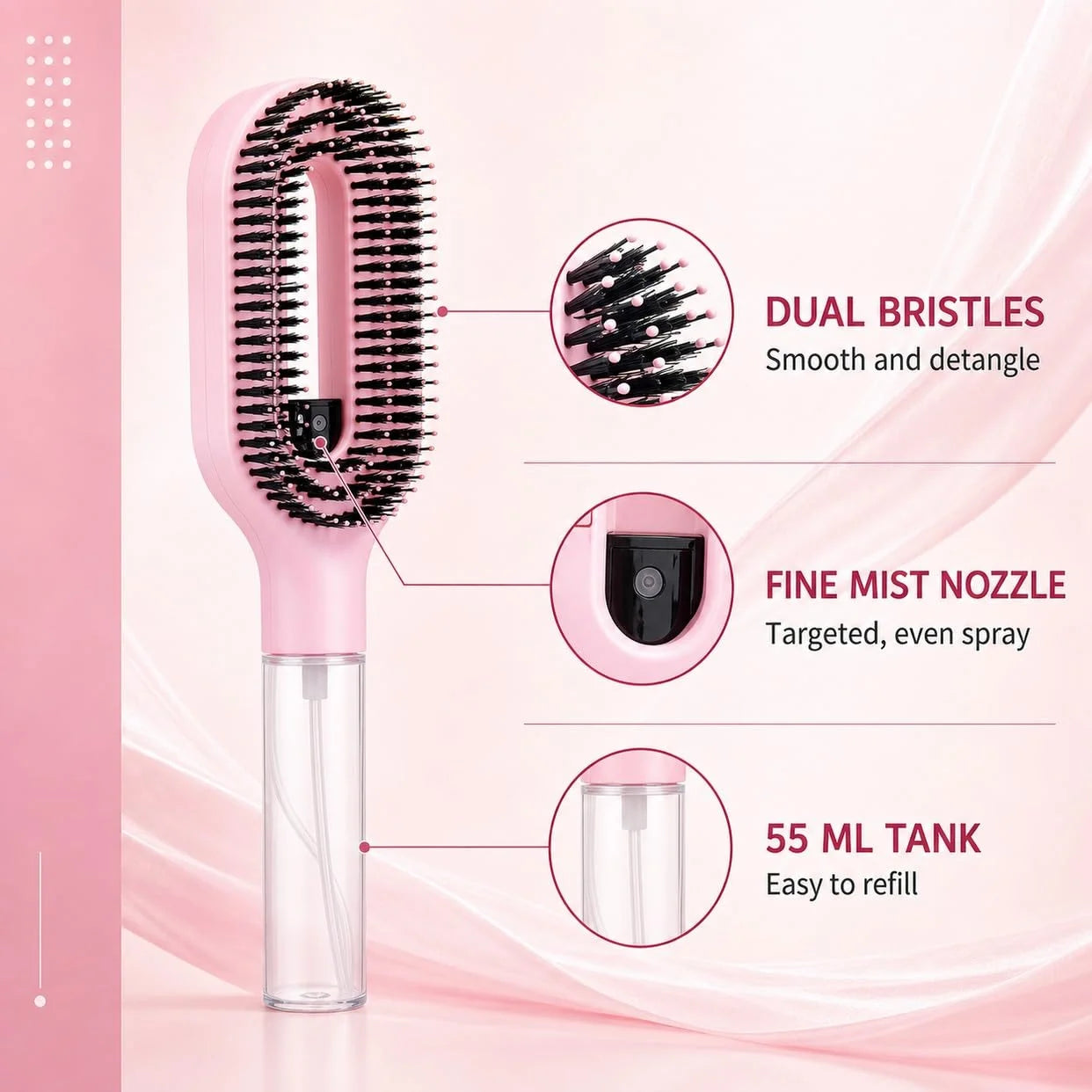 2-in-1 Hair Brush with Water Spray Mister, Fine Mist Spray Brush for Hair Detangling Wet & Dry, Liquid Spraying Hairbrush for Curly Thick Hair & Kids (Sky Blue)