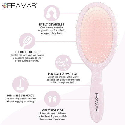FRAMAR Checkered Hair Brush Detangler, Wet Hair Brushes For Women – Pink