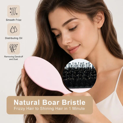 Boar Bristles Hair Brush for Women and Men, Detangling Hair Brush for Smoothing Massage Add Shine, Nylon&Boar Bristles Detangler brush for Hair Healthy (1 Pack-MintGreen)