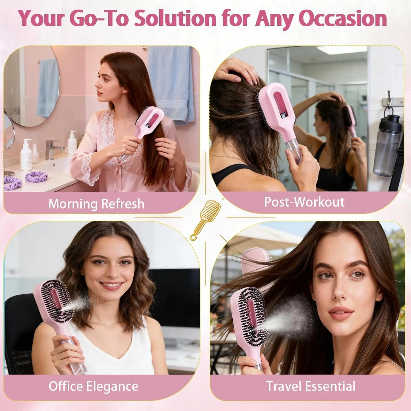 Hair Brush with Water Spray - 2-in-1 Detangler Brush for Frizz Control