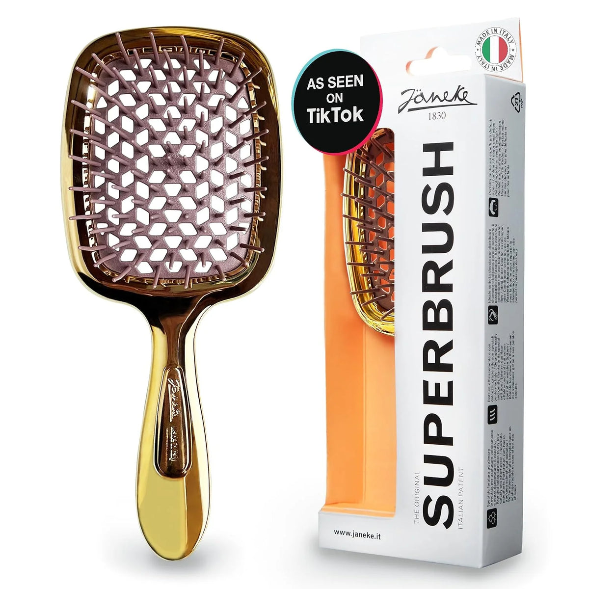 Janeke J-Brush Detangling Comb for Curly and Wavy Hair – Wide Tooth J-Shape Brush for Wet and Dry Use – Anti-Frizz, Lightweight and Gentle on Scalp – Made in Italy Professional Styling Tool (Black)
