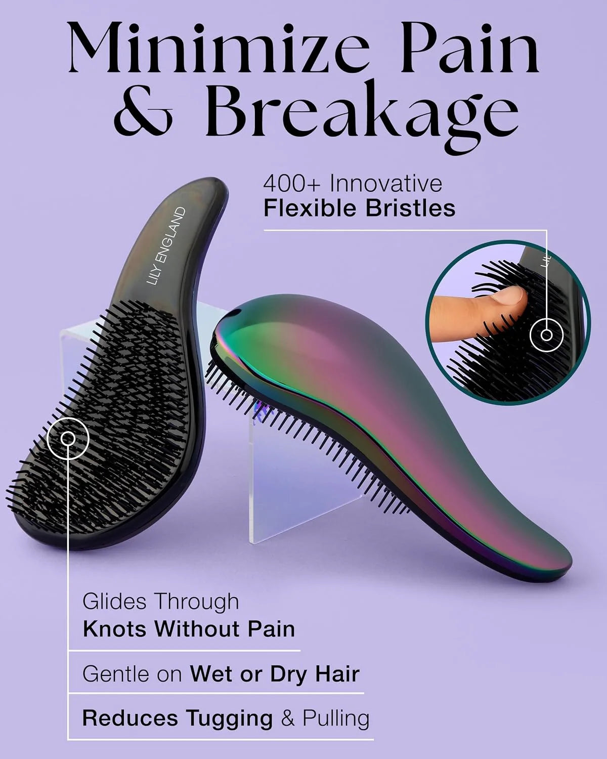Hair Brush & Beard Detangler Brush - Unisex Detangling Brush for Men, Black