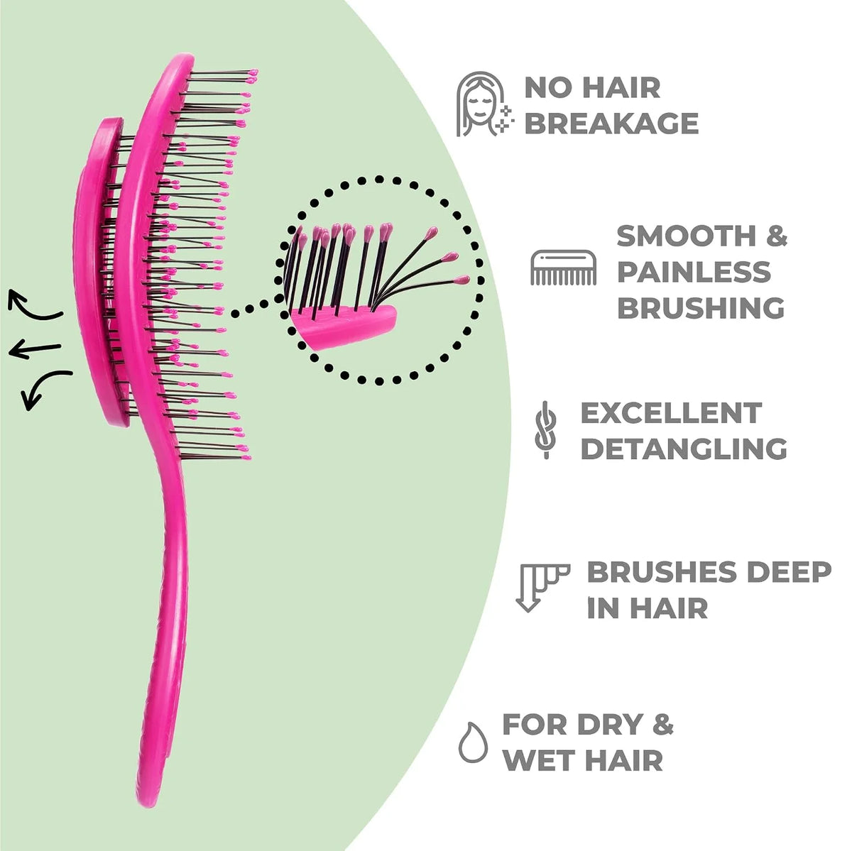 Ninabella Detangler Brush - No Tangle Hair Brush for Women, Fine, Thick and Long Hair - Hairbrush for Wet and Dry Hair, Gentle on the Scalp - Light Blue