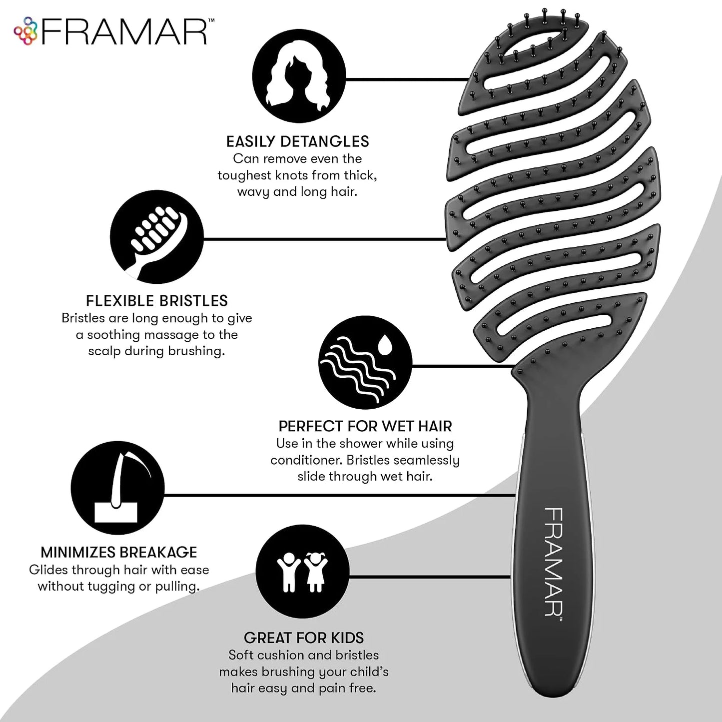 FRAMAR Vented Pink Hair Brush For Women, Flex Brush With Bendable Frame