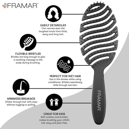 FRAMAR Vented Pink Hair Brush For Women, Flex Brush With Bendable Frame