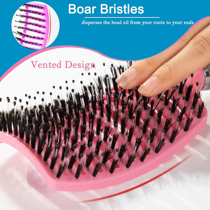Boar Bristle Hair Brush Set – Wet/Dry Detangler for All Hair Types