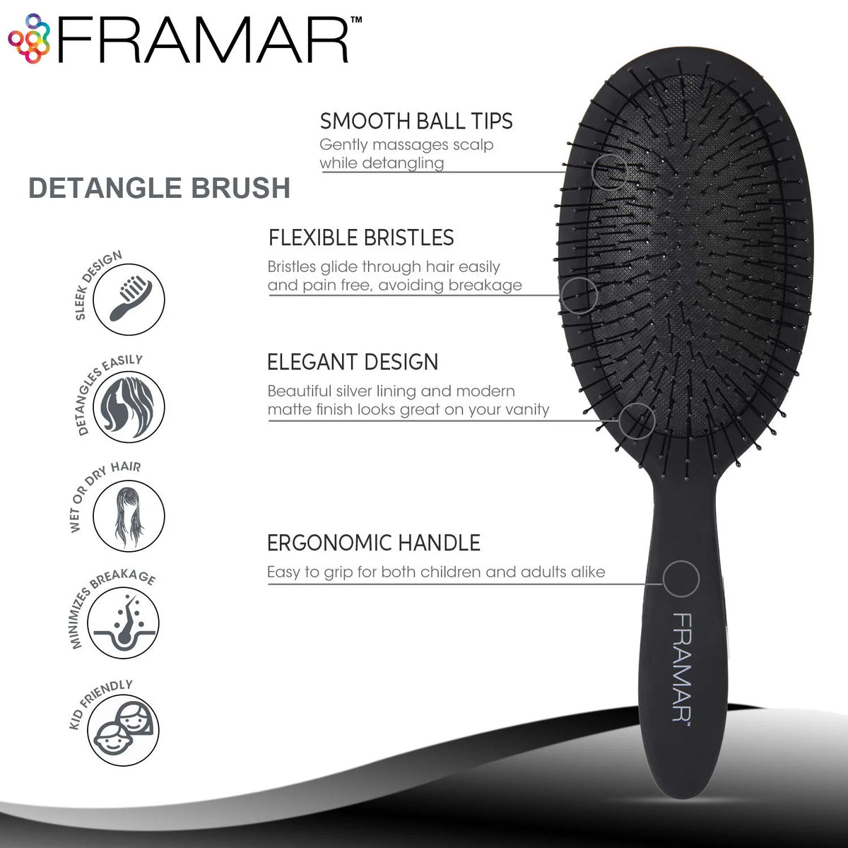 FRAMAR Checkered Hair Brush Detangler, Wet Hair Brushes For Women – Pink