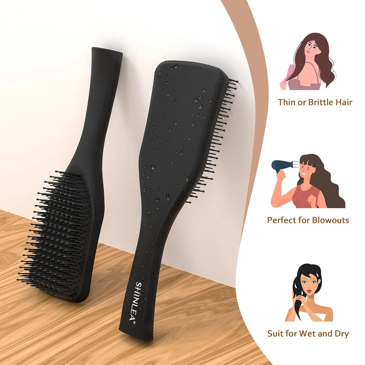 SHINLEA Detangler Brush for Curly Hair, No Tangle Wet Dry Hair Brush for Women, Anti Breakage Detangling Hairbrush for Wavy Thick Thin Hair, Lightweight Travel Pink