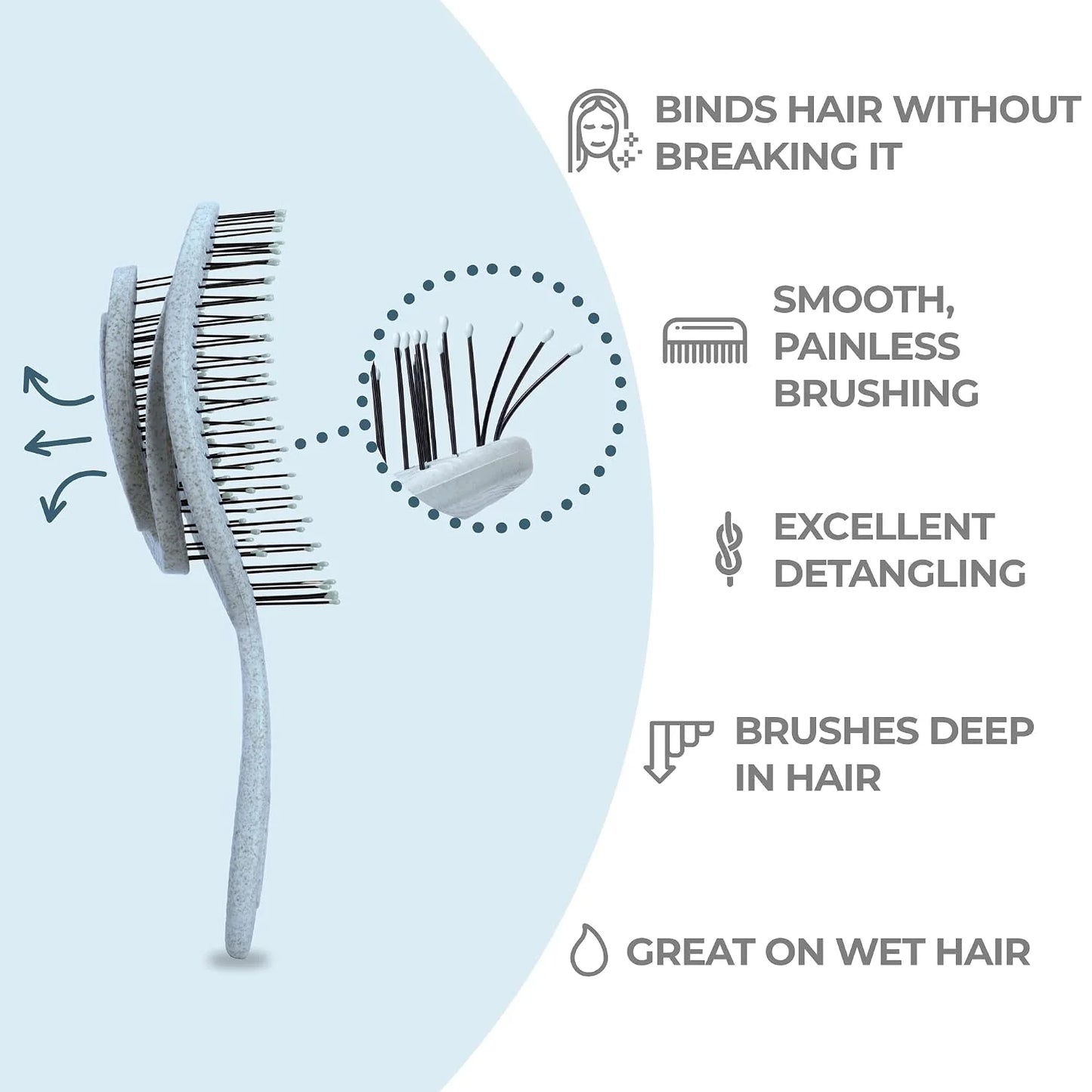 Ninabella Detangler Brush - No Tangle Hair Brush for Women, Fine, Thick and Long Hair - Hairbrush for Wet and Dry Hair, Gentle on the Scalp - Light Blue