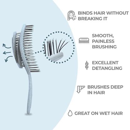 Ninabella Detangler Brush - No Tangle Hair Brush for Women, Fine, Thick and Long Hair - Hairbrush for Wet and Dry Hair, Gentle on the Scalp - Light Blue