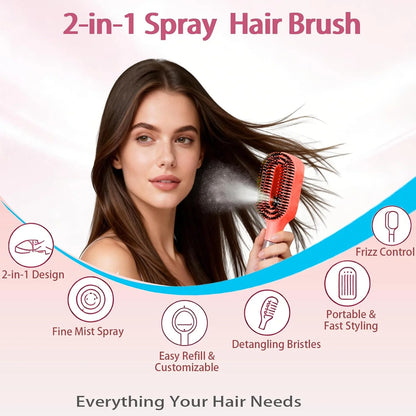 Hair Brush with Water Spray - 2-in-1 Detangler Brush for Frizz Control