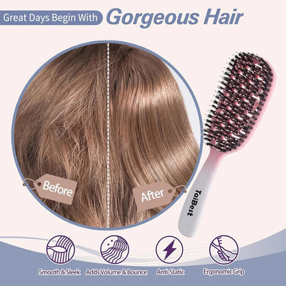 Boar Bristle Hair Brush Set – Wet/Dry Detangler for All Hair Types