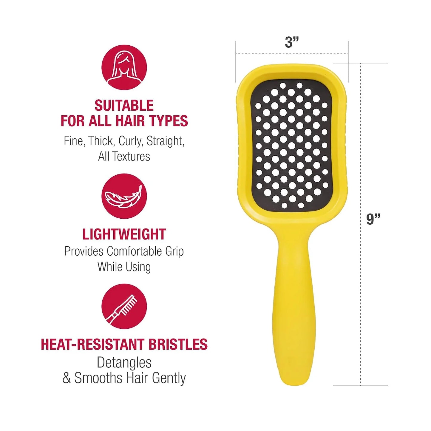 RED by Kiss Dry Vent Heat-Resistant Hair Brush, Detangling Fast Blow Drying for Wet Dry Curly Thick Straight Hair, Vented Detangler for Women Men Children Kids (Yellow)