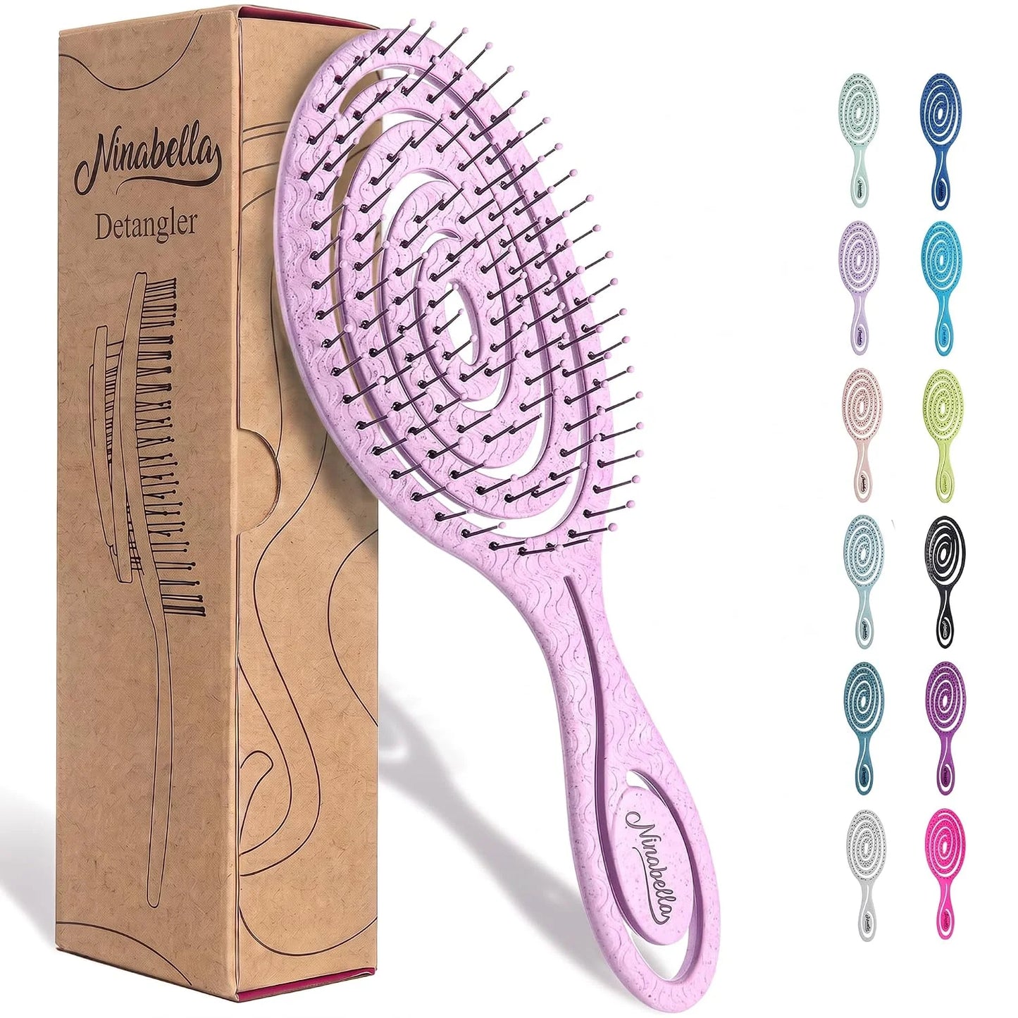 Ninabella Detangler Brush - No Tangle Hair Brush for Women, Fine, Thick and Long Hair - Hairbrush for Wet and Dry Hair, Gentle on the Scalp - Light Blue