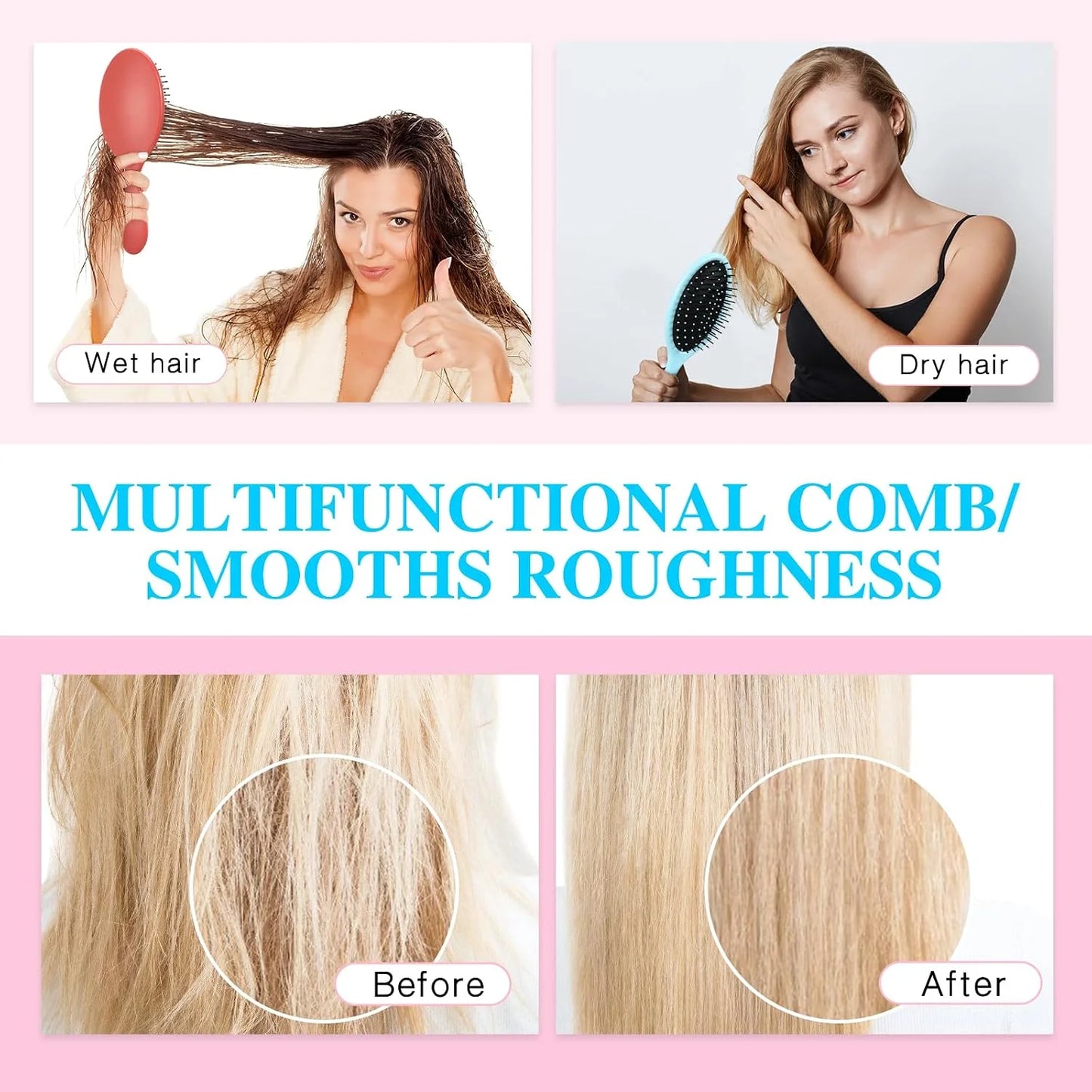 Nuenen 6 Pcs Wet Detangling Hair Brush, Dry Soft Bristle, Black
