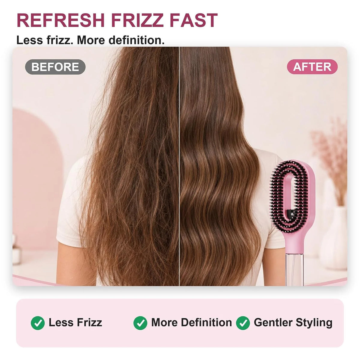 Hair Brush with Water Spray, 2-in-1 Misting Detangler for Curly Hair