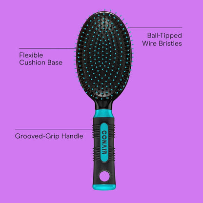 Conair Salon Results 3-Pack Hair Brushes, Detangling Hair Brush for Men and Women, For All Hair Types, Metal Bristles and Cushion Base, Black