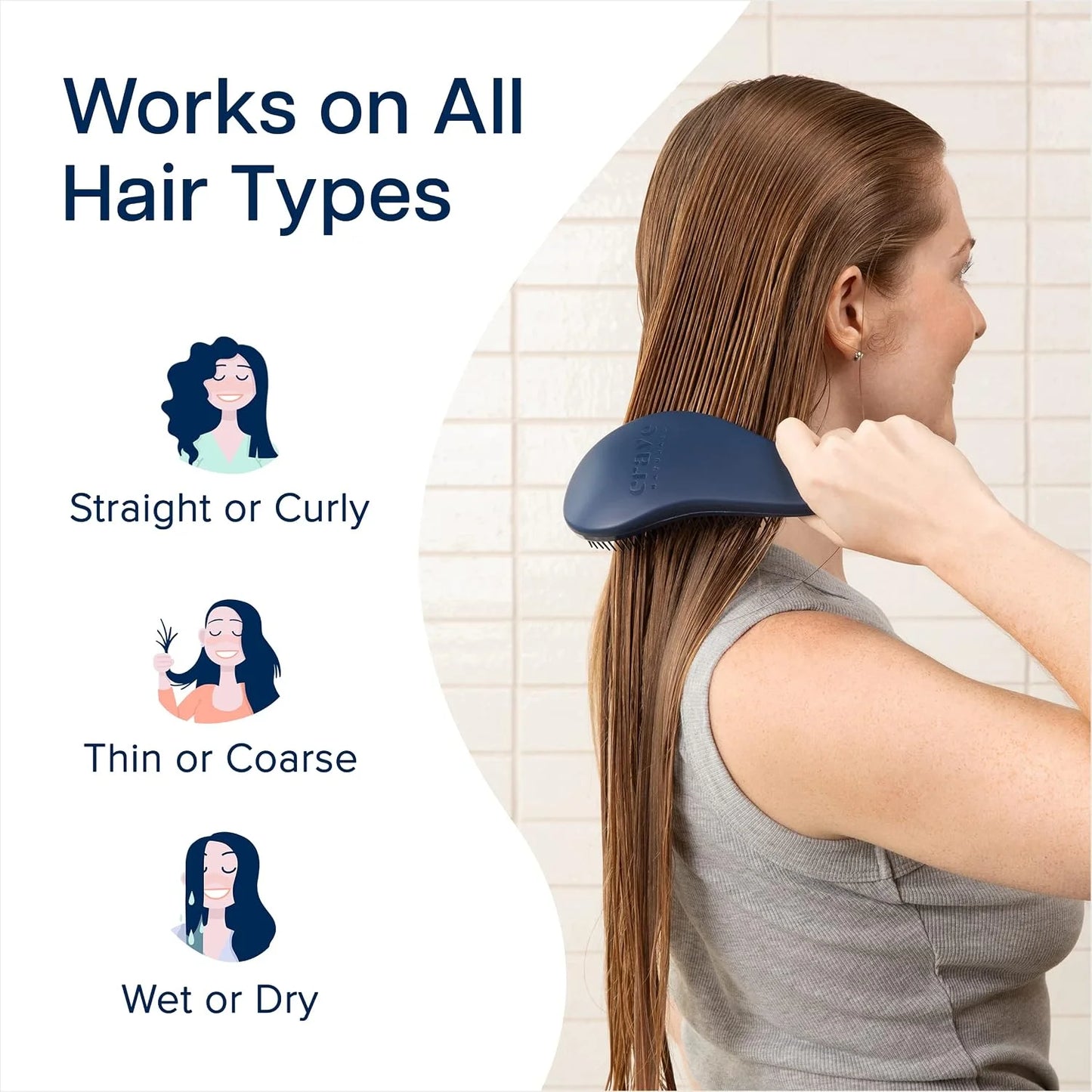 Crave Naturals Biggie Glide Thru Hair Brush - Detangler Brush for Curly, Straight, Wet or Dry Hair - Gentle Detangling Brushes for Adults, Kids, Toddlers - Hair Accessories for Women, 8.4x3.4" - Black