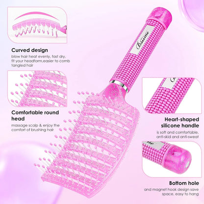 Hair Brush, Professional Curved Vented Brush with 25MM Bristles for Faster Blow Drying, Detangling for Wet Dry Hair, Paddle Brush for Thick Curly Straight Hair for Women & Men