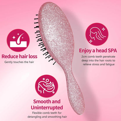Glitter Detangling Brush, Wet & Dry Tangle-Free Hair Brush for Women & Girls, No Tangle, Soft and Flexible Bristles for Straight, Curly and Thick Hair (Red)