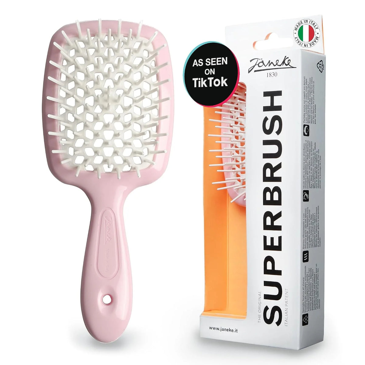 Janeke J-Brush Detangling Comb for Curly and Wavy Hair – Wide Tooth J-Shape Brush for Wet and Dry Use – Anti-Frizz, Lightweight and Gentle on Scalp – Made in Italy Professional Styling Tool (Black)