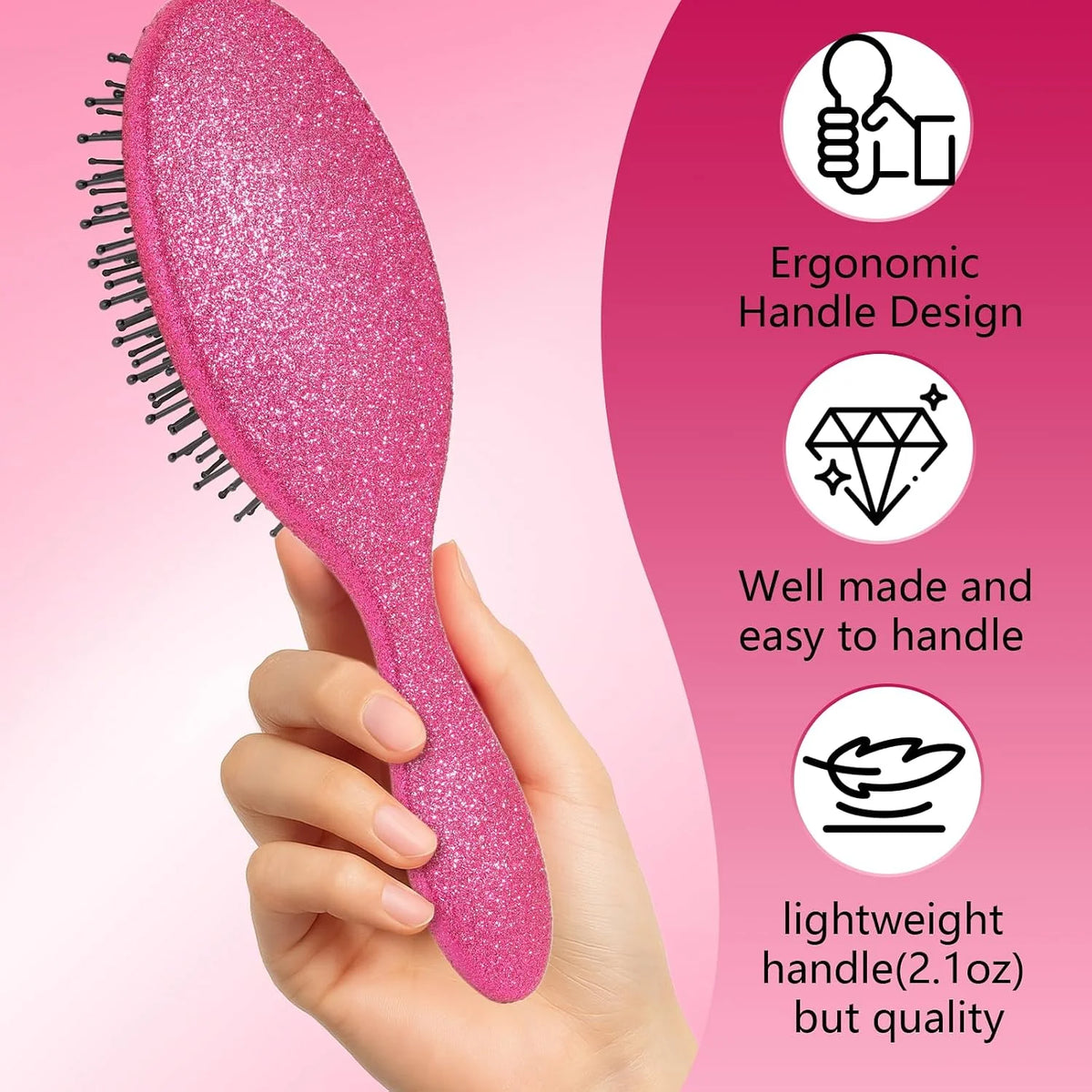 Glitter Detangling Brush, Wet & Dry Tangle-Free Hair Brush for Women & Girls, No Tangle, Soft and Flexible Bristles for Straight, Curly and Thick Hair (Red)