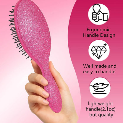 Glitter Detangling Brush, Wet & Dry Tangle-Free Hair Brush for Women & Girls, No Tangle, Soft and Flexible Bristles for Straight, Curly and Thick Hair (Red)