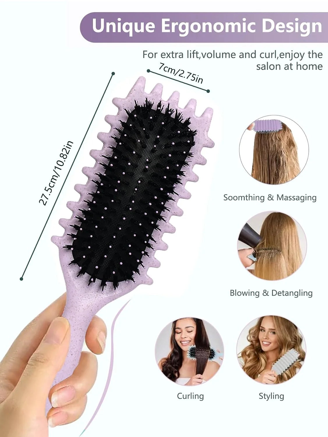 Blue Curl Defining Brush for Curly Hair – Detangling & Styling Brush for Women & Men, Defines 2A to 4C Curls, Reduces Frizz, Perfect for Wet & Dry Hair (Blue)