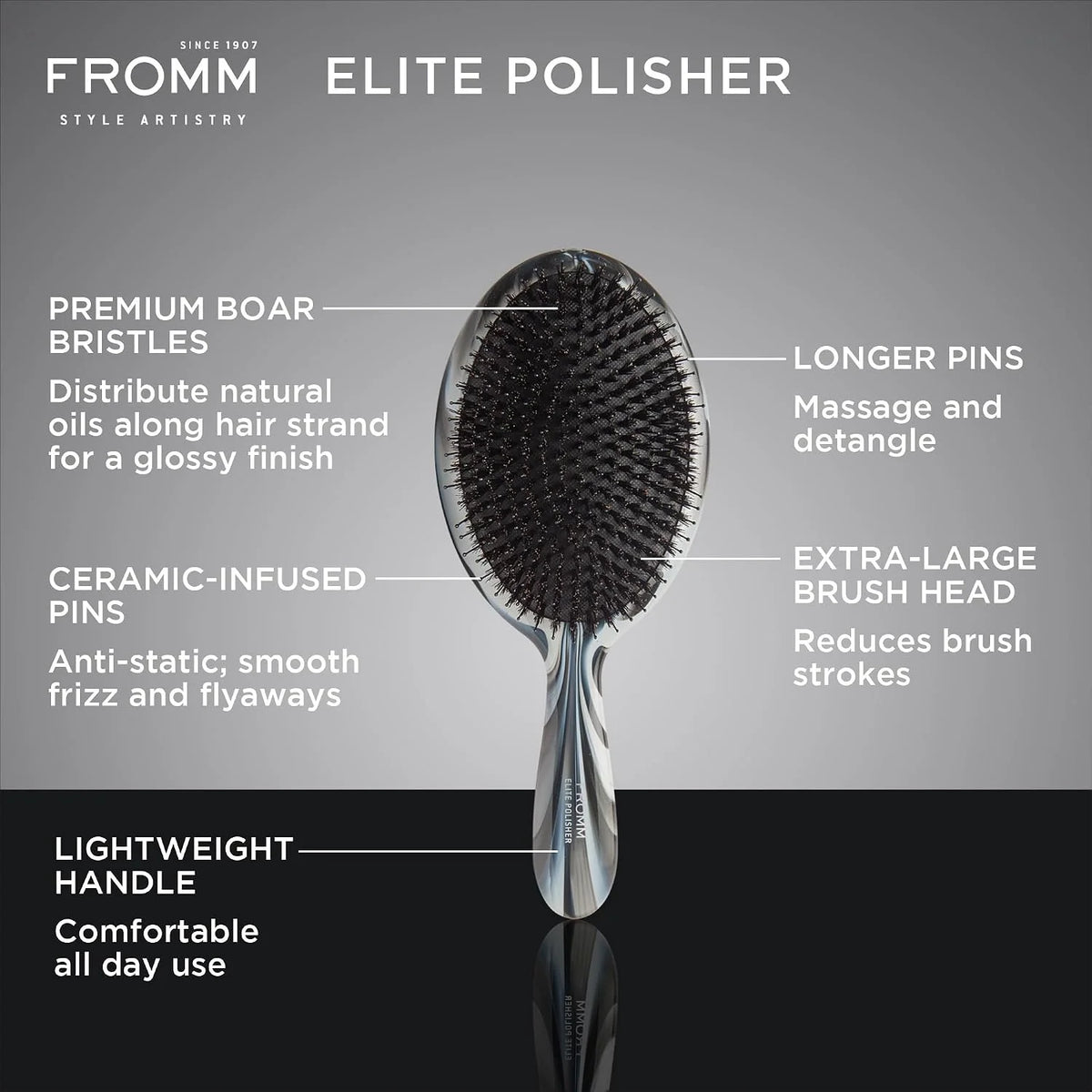 Fromm Professional Elite Flexer Ceramic x Ionic Wet & Dry Detangling Vent Brush | Gentle Hair Detangler & Massage Brush Smooths Frizz & Flyaways, Glides Through Medium to Thick Hair, Easy to Clean