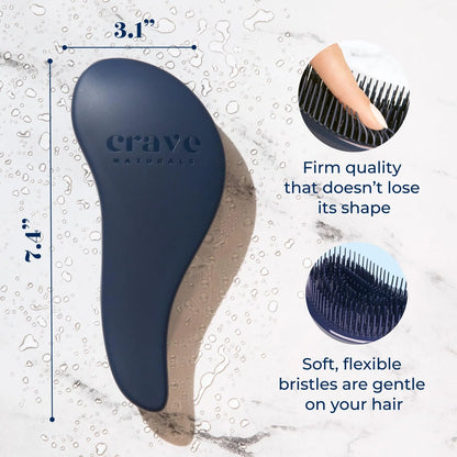 Crave Naturals Biggie Glide Thru Hair Brush - Detangler Brush for Curly, Straight, Wet or Dry Hair - Gentle Detangling Brushes for Adults, Kids, Toddlers - Hair Accessories for Women, 8.4x3.4" - Black