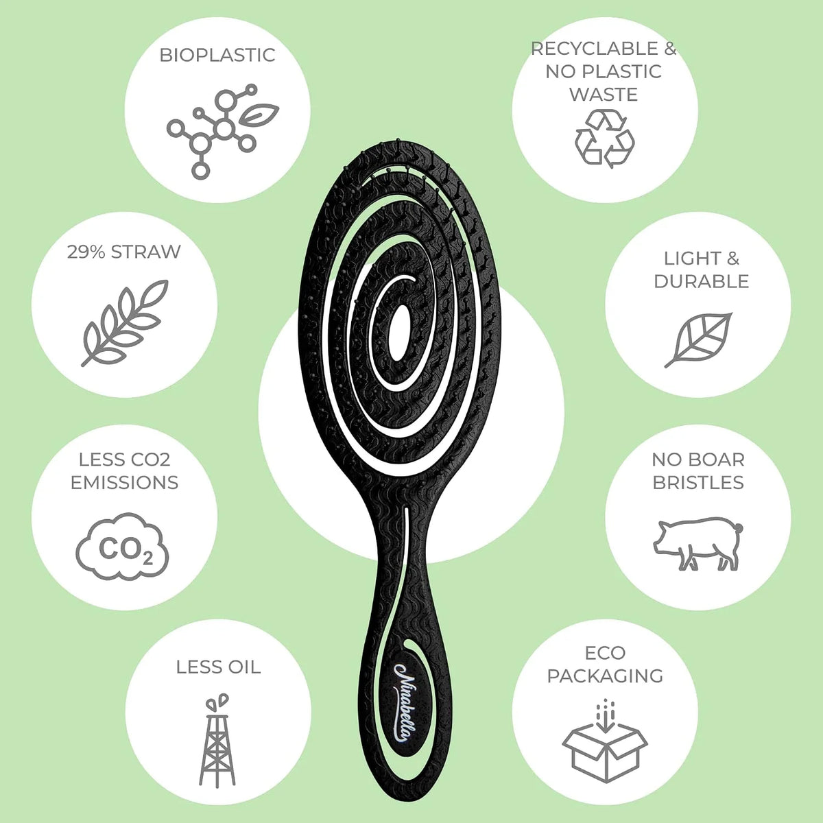 Ninabella Detangler Brush - No Tangle Hair Brush for Women, Fine, Thick and Long Hair - Hairbrush for Wet and Dry Hair, Gentle on the Scalp - Light Blue