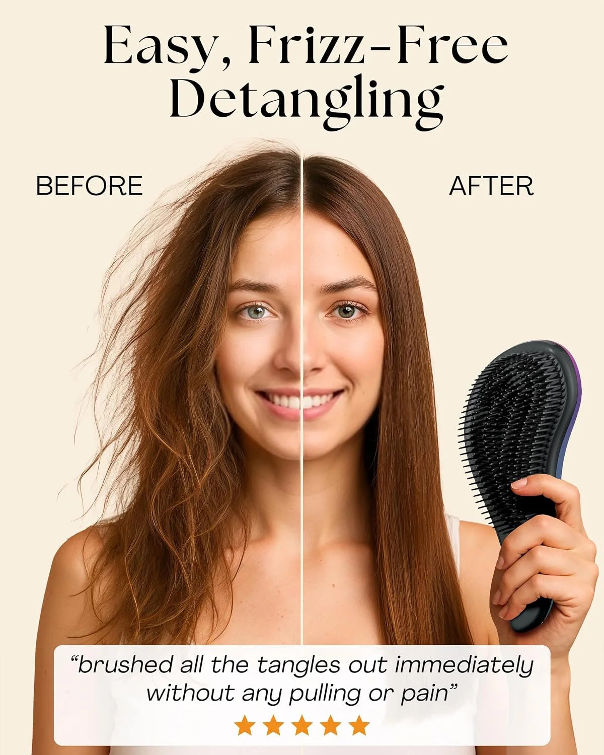 Hair Brush & Beard Detangler Brush - Unisex Detangling Brush for Men, Black