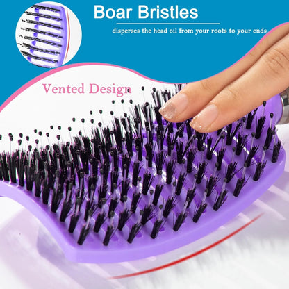 Boar Bristle Hair Brush Set – Wet/Dry Detangler for All Hair Types