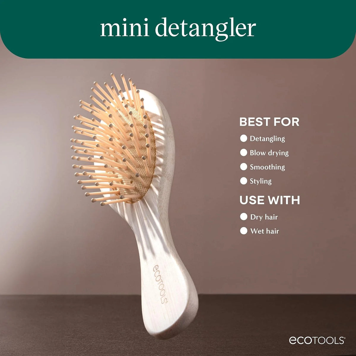 EcoTools Slick Back Hairbrush, Small Brush for Ponytail or Bun, 1 Count