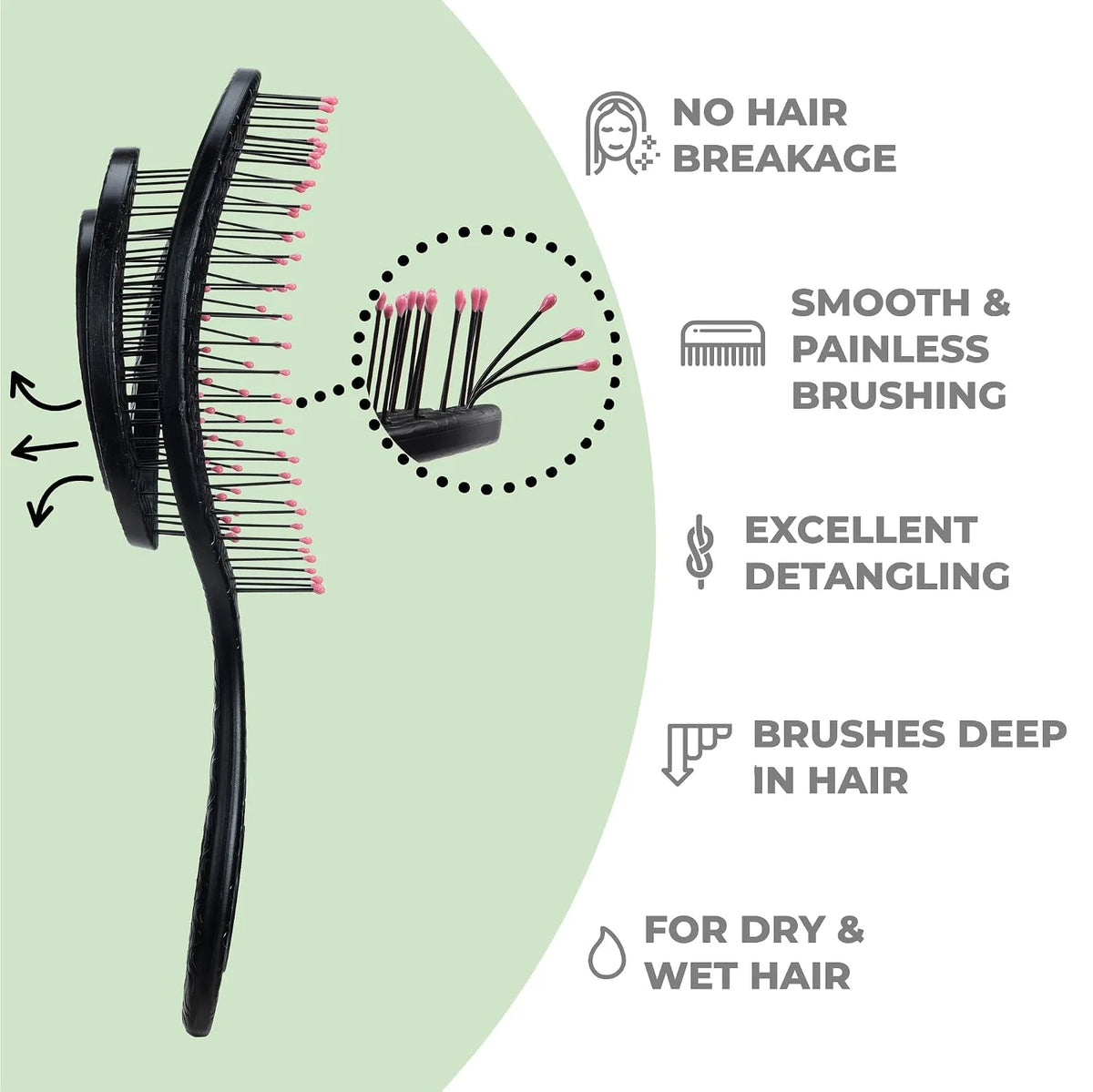 Ninabella Detangler Brush - No Tangle Hair Brush for Women, Fine, Thick and Long Hair - Hairbrush for Wet and Dry Hair, Gentle on the Scalp - Light Blue