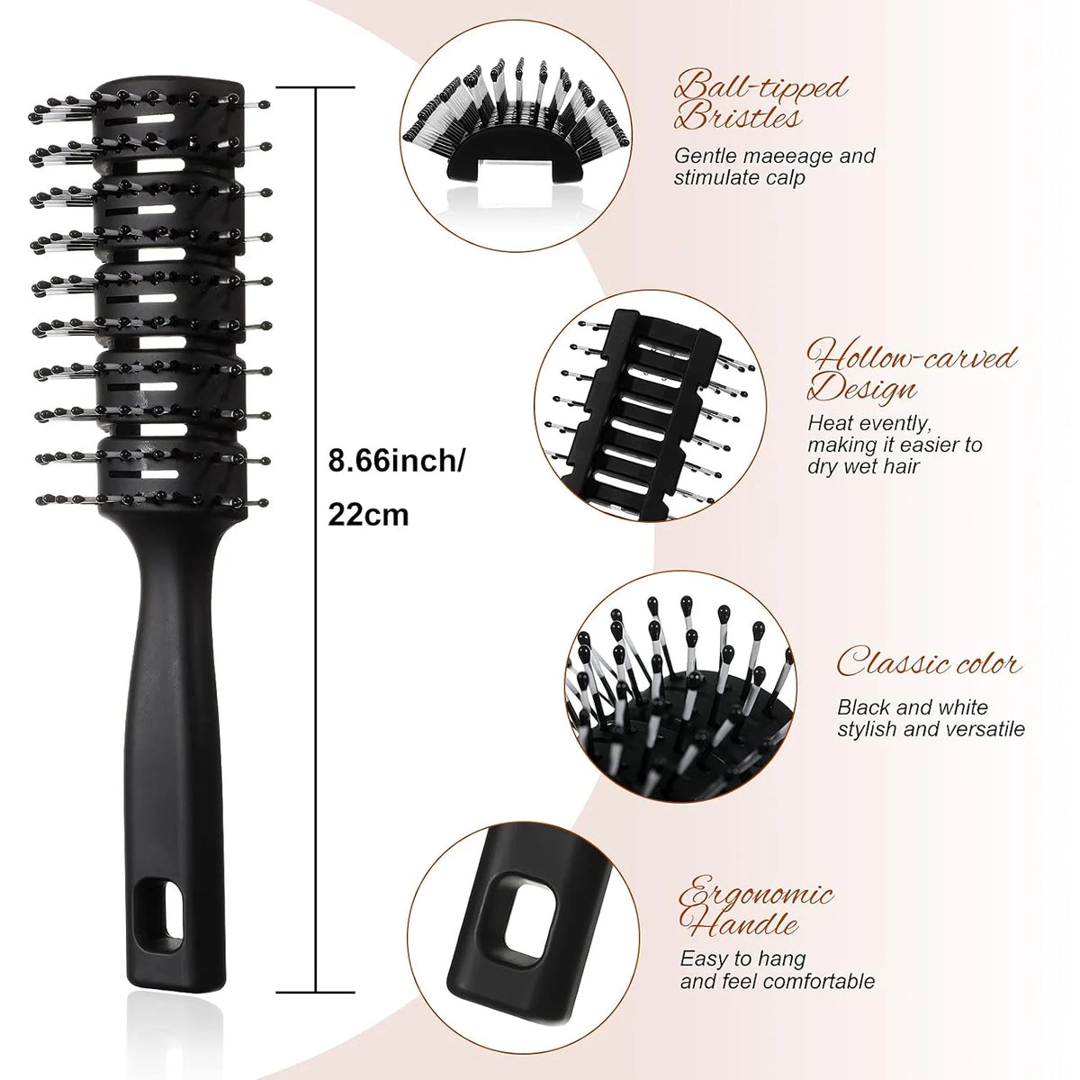 Patelai 3 Pcs Vent Hair Brush for Women Detangling Anti Static,Black