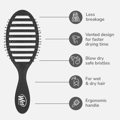 Wet Brush Speed Dry Hair Brush, Black, Vented Design & Soft HeatFlex Bristles, Blow Dry Safe, Ergonomic Handle Manages Tangles & Uncontrollable Strands, Pain-Free Hair Accessories